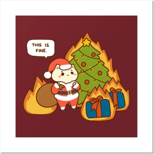 This is Fine Christmas Santa Cat on Fire Meme Posters and Art